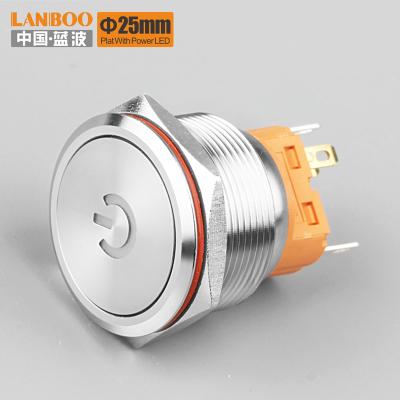 China Copper Plating Stainless // 2NO2NC Series Aluminum Oxide LANBOO 25A Flat Key 8pin Push Button Switch with Power LED for sale