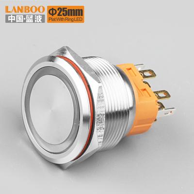 China Copper Plating Stainless//Aluminum Oxide Series LANBOO 25A Flat Head Ring-illuminated Push Button with 5A/250VAC for sale