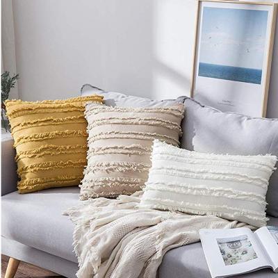 China Canvas Living Room Sofa Throw Pillowcase Cushion Cover Anti-Static Bohemian Modern Square Solid Color Style With Tassel for sale