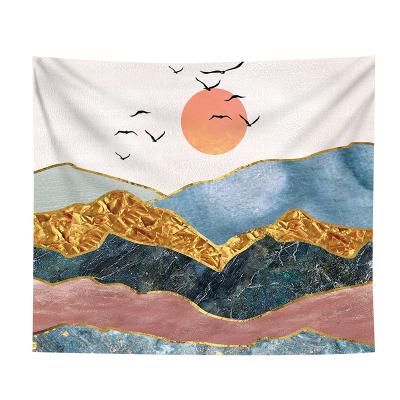 China Custom Twill Cotton Polyester Sunset Nature Logo Landscape Wall Tapestry Bedroom Dorm Living Room Home Decor for sale