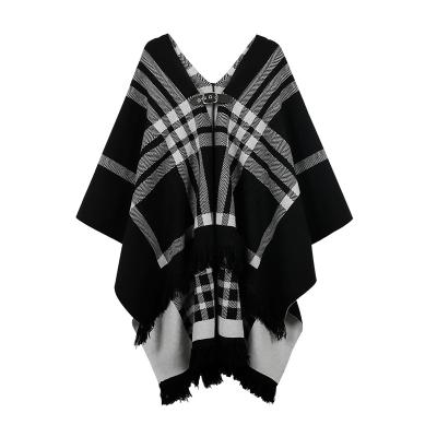 China Super Warm Thick Soft Scarf Poncho With Tassels Double Face Lady Cashmere Knitted Checked Shawl Winter Fashionable Design for sale