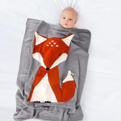 China Anti-Pull Animals Design Red Handmade Knitted Thick Warm Breathable Soft Fox Blanket Baby Bedding Baby Kids Sleep Blanket for sale