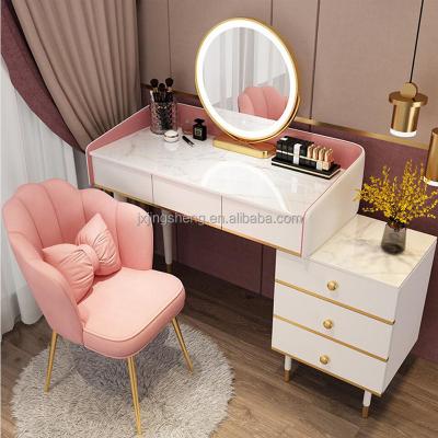 China Contemporary Light Luxury White Painted Pink Desk Flat Packed Vanity Desk 2022J Dressers MDF Hollywood Makeup Vanity Vanity Desk Without Mirror for sale