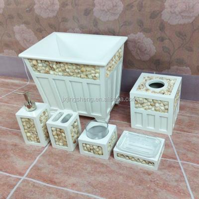 China Promotional Sustainable Natural White Wood And Seashell Soap Tray With Glass In Bathroom Sets Of 6 for sale