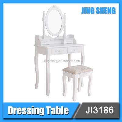 China Eco-friendly Wholesale Price White Wooden Mirror Makeup Vanity Dressing Table for sale