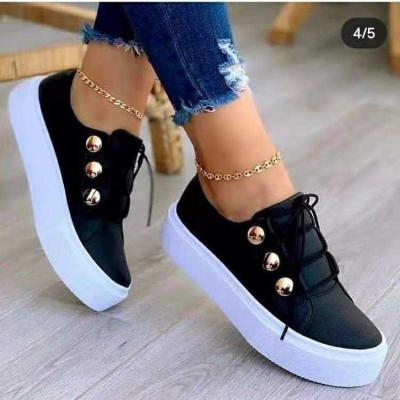 China Wholesale Fashion Trend Lace Up Slip On Solid Color Thick Solid Color Ladies Casual Shoes Women Tennis Sneakers Unique Flats Walking Style Shoes for sale