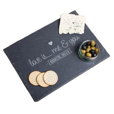 China Sustainable Handmade Wholesale Natural Black Rectangular Edge Dinner Slate Cheese Board 35*25*0.5cm for sale