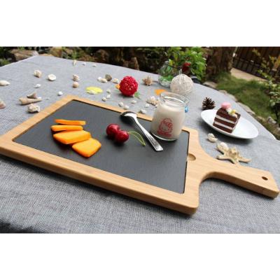 China Factory Direct Sales Slate Tray With Bamboo Base Slate Sustainable Serving Tray Wholesale42*24*2cm for sale