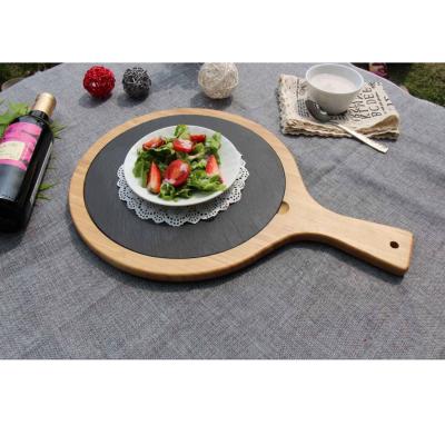 China Factory Direct Sales Viable Wholesale 42*24*2cm Round Slate Tray With Bamboo Base Slate Serving Tray for sale