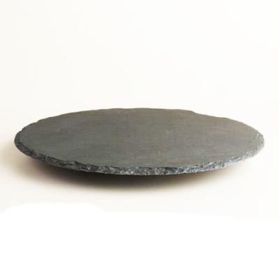 China Factory Wholesale Price Viable Natural Edge Dia30cm Around Black Stone Lazy Susan With Stick On Glass Food Display Base for sale