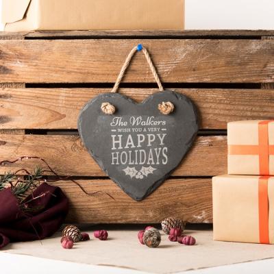 China Handmade Personalized Unique Natural Slate 16*13*0.5cm Heart Shape Hanging Black Natural Slate Christmas Crafts for sale