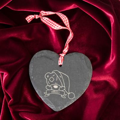 China China Handmade Personalized Laser Engrave Design 10*9*0.5cm Heart Shape Hanging Black Natural Slate Art Craft for sale