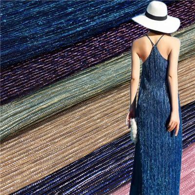 China Sale Moonlight Hot Metallic Luminous Silk Fabric Tear-resistant Lurex Shiny Pleat Pleated Lurex Knit Elastic Fabric Polyester Cloth for sale