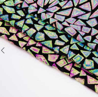 China Multi-colored Sequin Fabric Stage Dancewear Breathable Mesh Triangle High Quality Sequin Polyester Breathable Sequin Fabric for sale