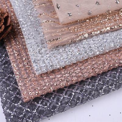 China 100% Pure Polyester Foil Tulle Mesh Metallic Sequin Fabrics Wholesale Anti-Static Glitter Luxury Lace Fabric Voile Prom Voile for sale