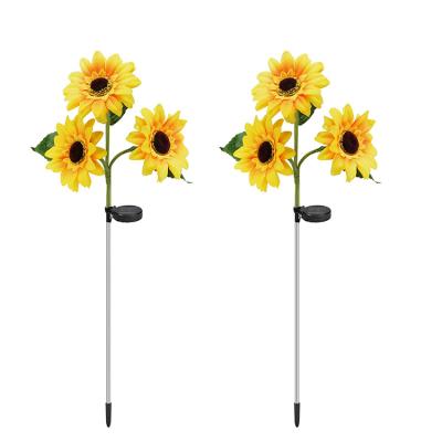 China 2022 Garden Decorative Lamp Cheap Night Lamp Factory Price Outside Garden Solar Led Light Three Lawn Sunflower Lamps For Garden for sale