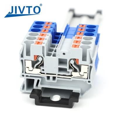 Cina PT6 Push-in Terminal Block Din Rail 6mm² Screwless Spring Feed-Through Connector Wire Electrical Strip Plug in vendita