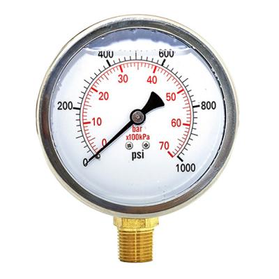 China Silikon 4 füllte Zoll-flüssiges 1000psi Manometer 1/2 NPT 101.6mm zu verkaufen