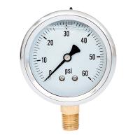 China Compound Vacuum  2.5in 1/4 BSPT Liquid Filled Pressure Gauges 60psi for sale