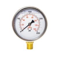 China 4 inch Liquid filled Pressure Gauge,0-2000 psi/bar/kpa ,lower mount, 1/2 NPT, stainless steel case and brass internal for sale