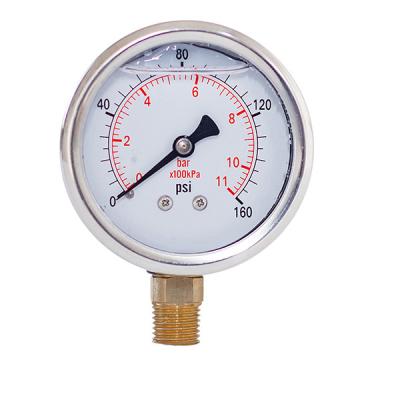 China Fluid Vacuum 11 Bar 160 Psi Liquid Filled Pressure Gauges 304 SS for sale