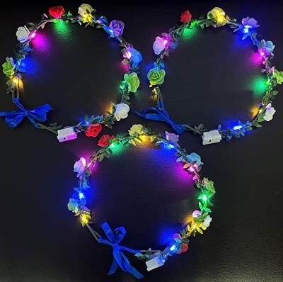 China Flashing Led Party Decoration Luminous Led Flower Crown Headband Light Up Glowing Hair Bands for sale