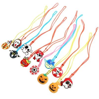 China Flashing Led Module Halloween Led Necklace Light Up Necklace Halloween Glowing Pendant Toys Party Favors Glow Necklace for Kids for sale