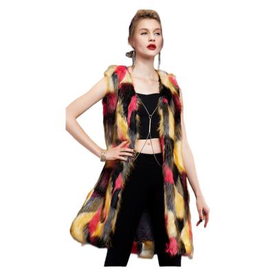 China Anti-wrinkle Wholesale Women's Medium Long Sleeveless Camouflage Fox Hair Jacket Casual Woven Fabric European American Cross-Border Fur Coats for sale