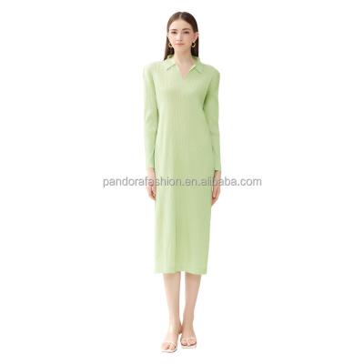 China Sustainable Spring 2024 New Folded POLO Collar Long sleeved Japanese and Korean Casual Folded A-line Dress for Women for sale