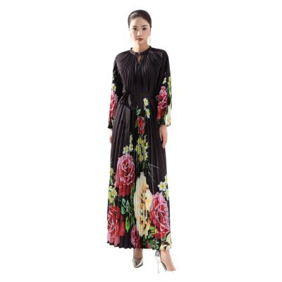 China Anti-wrinkle 2024 High End Women's Fashion Dress Loose Flower Printed Waist Tie up Ladies Dress for Autumn/Winter New Trend Spring Dress for sale