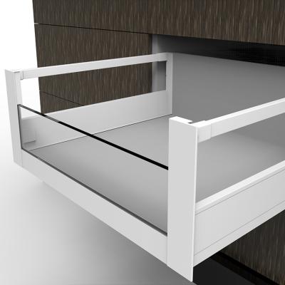 China OEM Modern Cheap Price Newest Soft-Closing Meaton Inner Box with Side Square Railings and Low Extended Front Glass Kitchen Drawer Organizer for sale