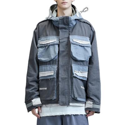 China Wholesale Breathable Jacket Men Customize Hip Hop Multi Pocket Oversized Custom Bomber Jacket With Hoodie for sale