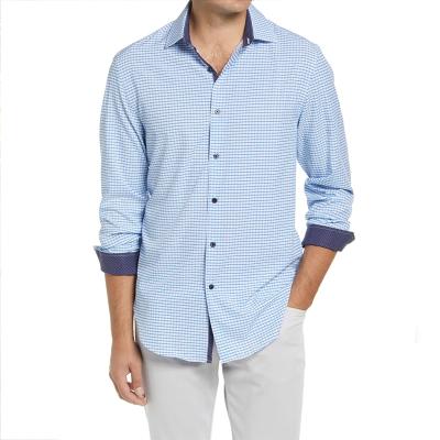 China Performance High Quality Mens Gingham Twill Fit QUICK DRY New Style Contrast Dress Shirt for sale