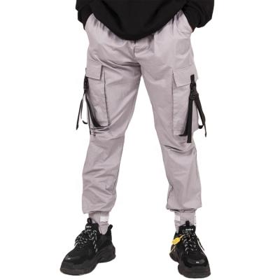 China Male Hot Selling Custom Made Pants Gray Mens Cargo Streetwear Anti-Wrinkle Pocket Cargo Pants With Straps for sale