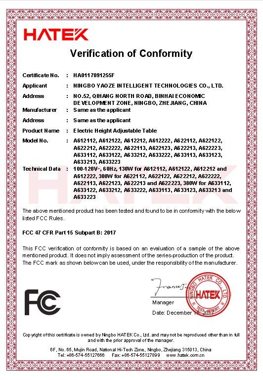 FCC - Ningbo Yaoze Intelligent Technologies Co., Ltd.