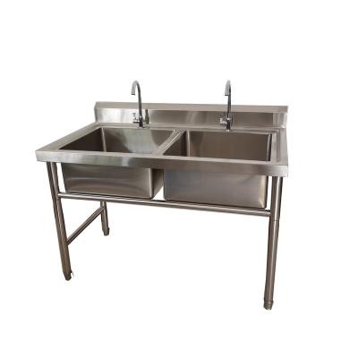 China Kitchen hotel Chinese Factory Produced Double Bowl Hand Made 304 Sus Kitchen Sink With Square Legs for sale