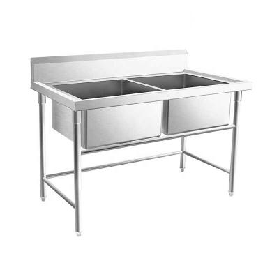 China Restaurant Top Selling Stainless Steel Kitchen Sink 2 Bowls Commercial Kitchen Sinks Double Bowl Stainless Steel Sink With Drainboard for sale