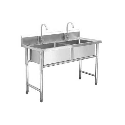 China Restaurant Double Kitchen Sink Stainless Steel Table With Sink Bowls for sale