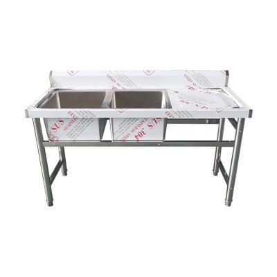 China Restaurant China Hotel & Restaurant Supplies Work Table Working Table Stainless Steel Double Sink Kitchen Two Bowl Steel Sink Table for sale