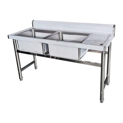 China Restaurant Guanbai 304 Stainless Steel Kitchen Equipment Manufacturer Workbench With Double Washing Sink Bowl Buffet Equipment for sale