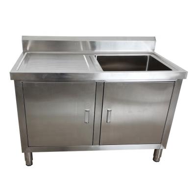 China Restaurant Hospitality Cheap Low Price Stainless Steel Commercial Kitchen Washing Sink Table With Cabinet for sale