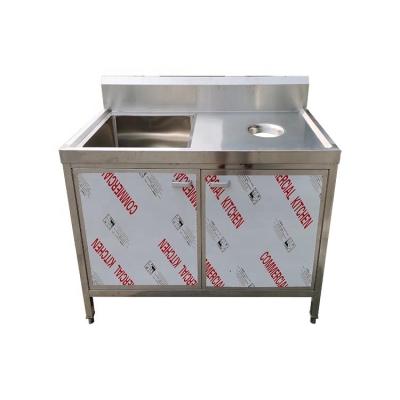 China Restaurant Stainless Steel Work Table With Trash Hole Sink Cabinet Fish Cleaning Table Meat Processing Bench for sale