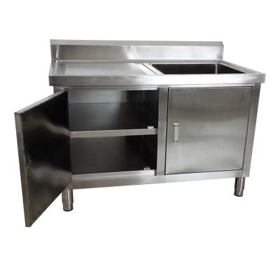 China Restaurant Hotel And Restaurant Supplies Stainless Steel Work Table Cabinet With Sink And Drainboard Storage Washing Sink Cupboard for sale