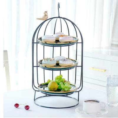 China New Ceramic Decor Candy Tray Home Decoration Alloy Multilayer Stocked Birdcage for sale