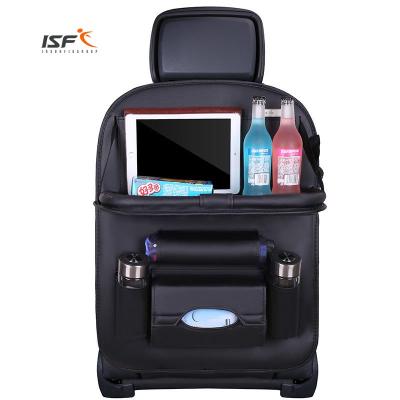 China Durable PU Leather Car Back Seat Organizer with Ipad and Bin and Cloth Holder Car Organizer for sale