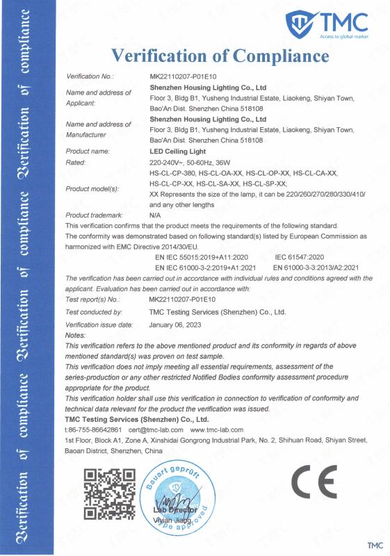 CE - Shenzhen Housing Lighting Co., Ltd.