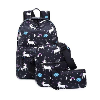 China Waterproof Durable 3 in 1 Kids Canvas Backpack School Bag Set for Kids, Unicorn School Bag With Lunch Bag for sale