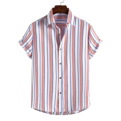 China Anti-pilling High Quality Hawaii Casual Short Sleeve Shirt Digital Printing Summer Casual Slim Fit Mens Shirts Mens Beach Stripe Shirt for sale