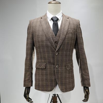 China Plus size 2022 high quality wholesale 3 piece slim suits for men and french amp blazer plus plaid suit for sale