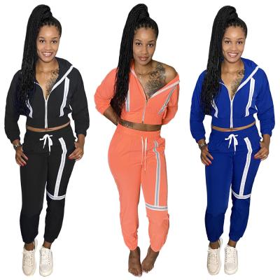 China 2021 Wholesale Women QUICK DRY Bodycon 2 Piece Pants Set Women Zipper Striped Fashion Sweatpants And Hoodie Set for sale